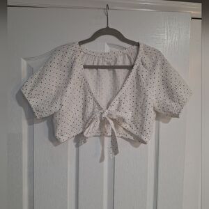 Le Lis White and Black Dotted Crop Top 100% Cotton